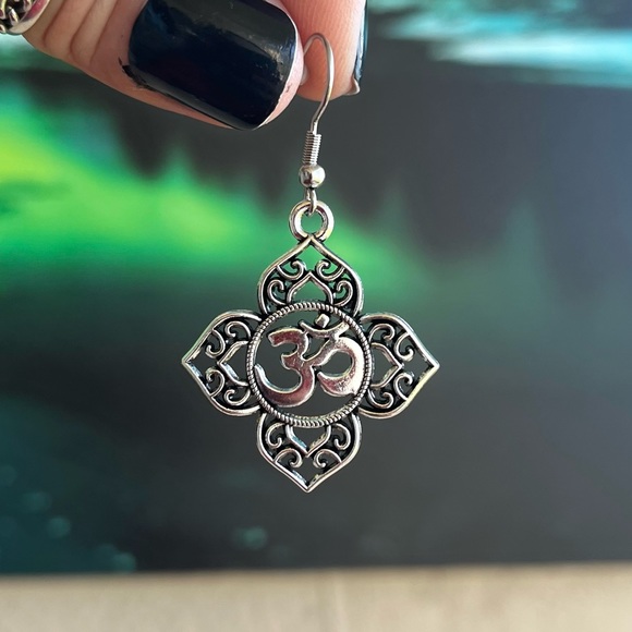 π΄om sign earrings silver plated charms & stainless steel hooks nickel free boho - Picture 9 of 12